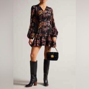 Ted Baker Black Floral Long Sleeve Dress